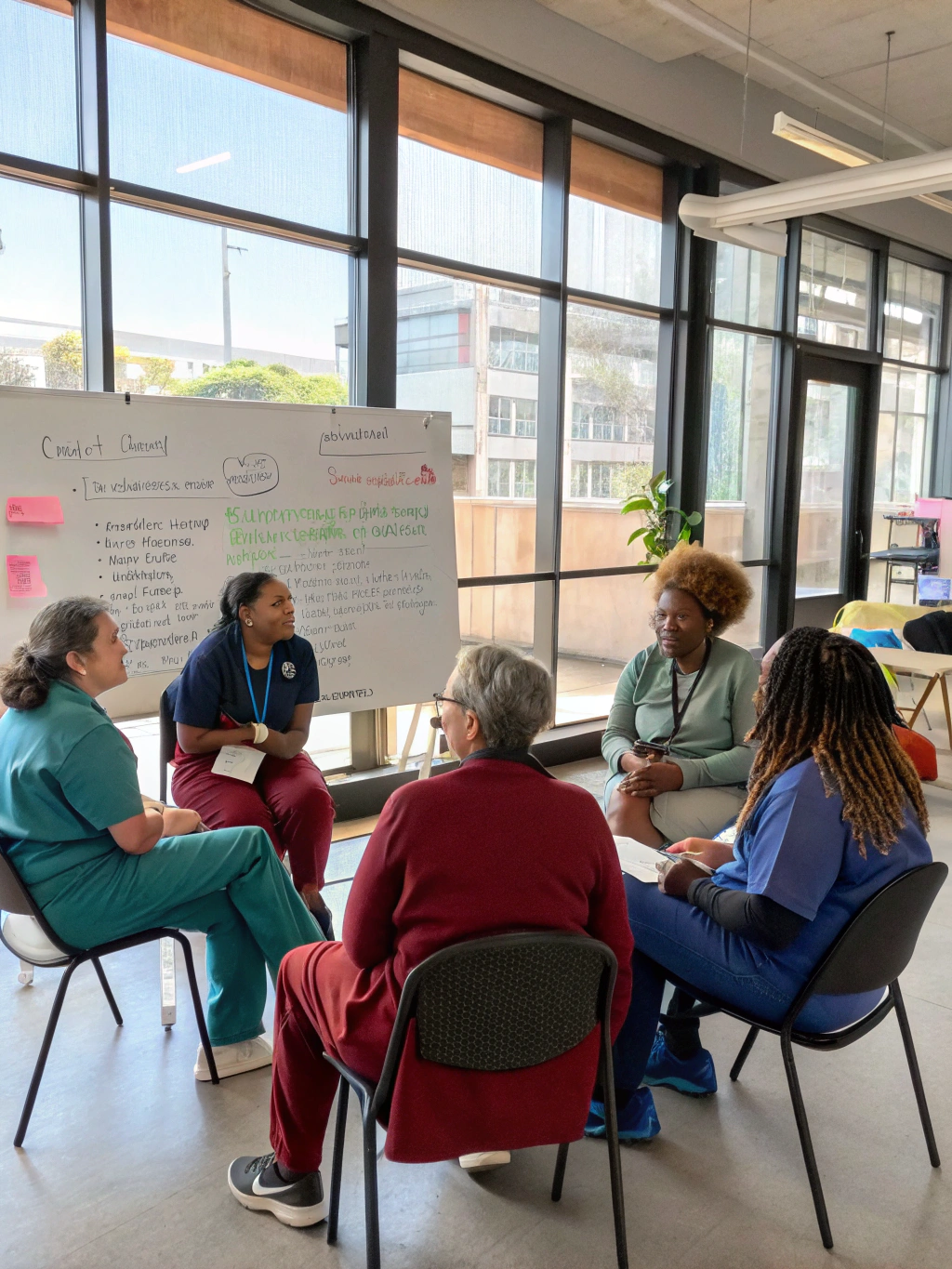 Caregivers sharing experiences in a supportive workshop