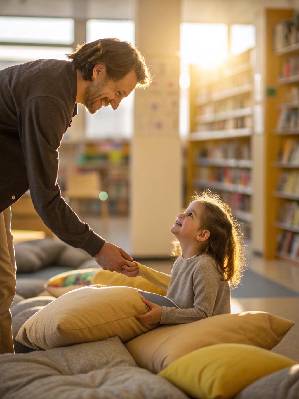 Caregiver supporting a child in a warm environment